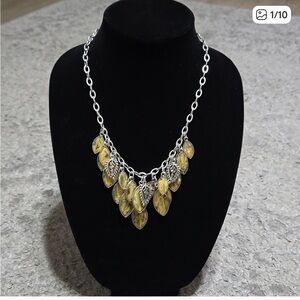 Premier Designs Jewelry Silver and Yellow Leaf Necklace